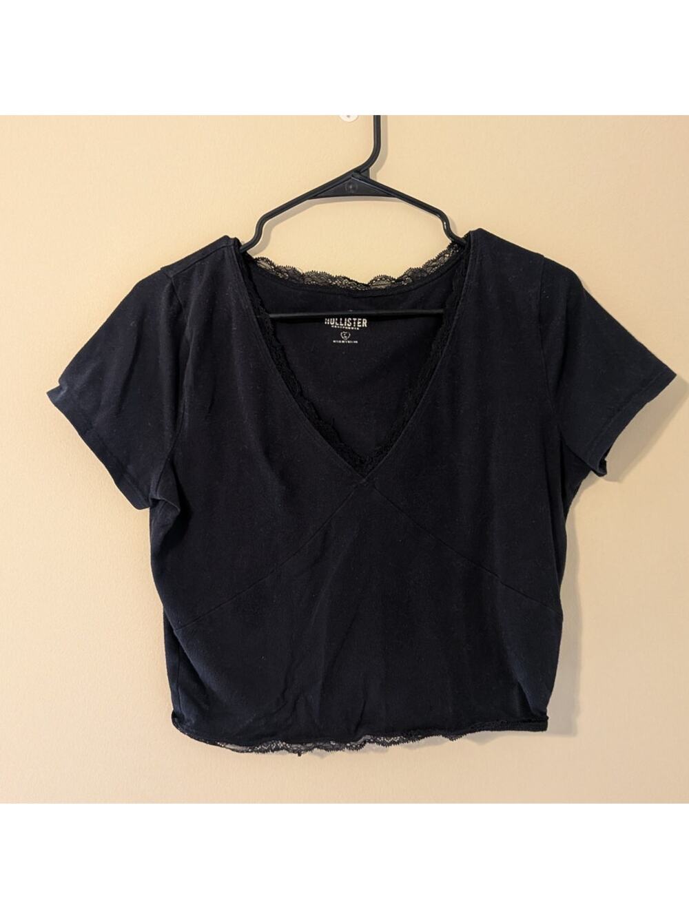Hollister Black Babydoll Top WIth Lace Trim